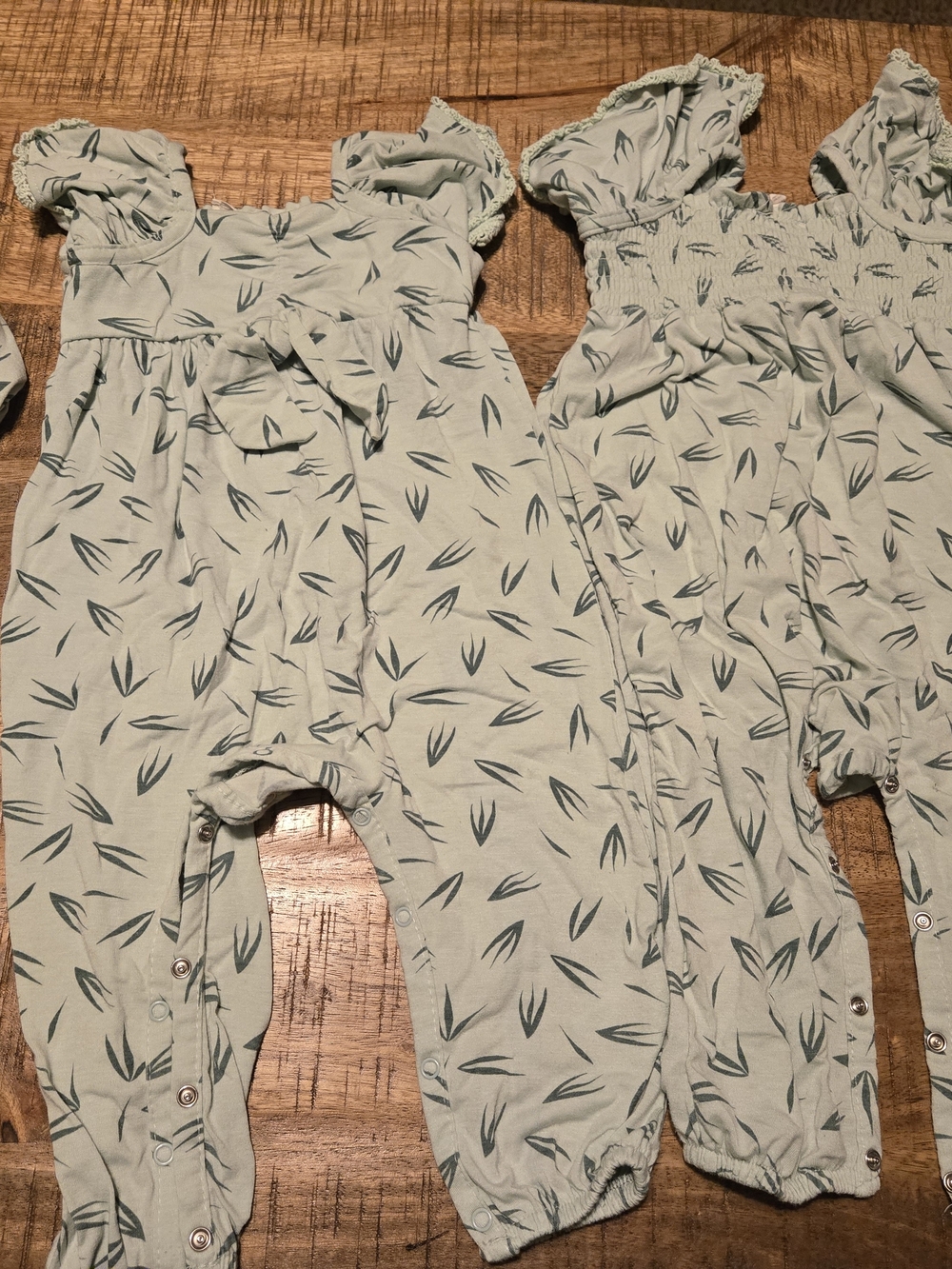 Girls' Sage Green Leaf-Print Ruffle Jumpsuit 12 Month 2 For Twins